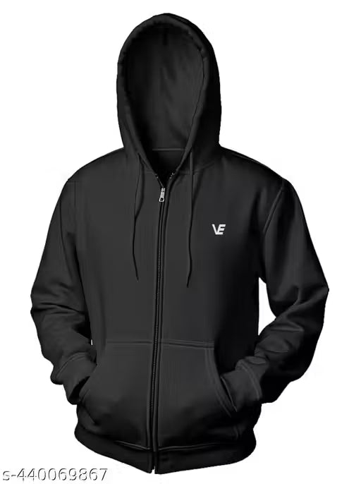 Black Zipper Hoodie Fleece with Kangaroo Pocket 250 GSM