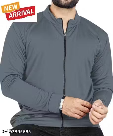Full Sleeve Polyester Full Zip with Pocket Solid Men's Sports Track Standard Length Jacket
