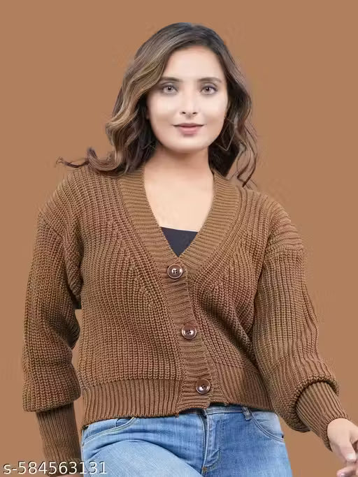 FEVERFEW Stylish Designer Women Sweaters | Wool V-Neck Sweater | Self Design Cardigans | Winter wear | Sweater For Ladies | Self Design