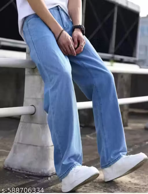 Stylish Light Blue Loose Fit Denim Jeans for Men