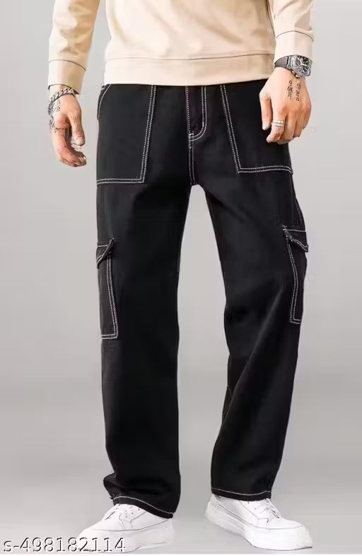 100% COTTON BLACK CARGO PANT JEANS FOR MEN