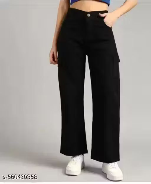 Name : WOMENS STRAIGHT BLACK JEANS, TRENDY GIRLS JEANS WEAR  Fabric