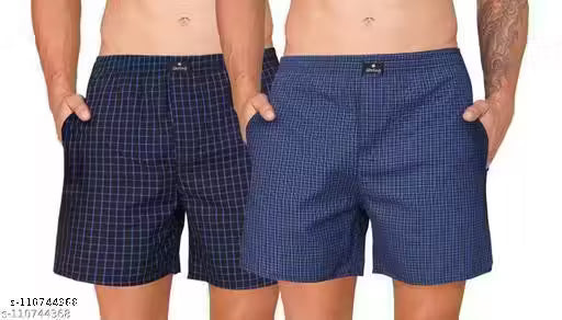 Mens Shorts / Boxer Shorts Cotton Checks Side Pockets 0102 (Pack of 2)