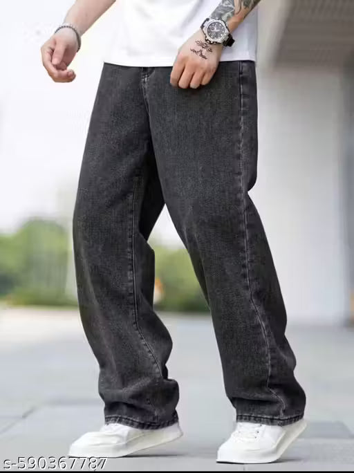 BAGGY MENS WEAR dark GREY WIDELEG DENIM JEANS