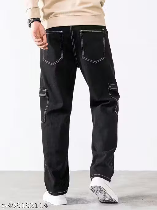 100% COTTON BLACK CARGO PANT JEANS FOR MEN