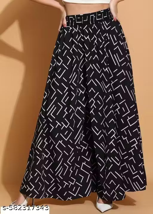 New Latest Designer Trendy women Viscose crepe Flared palazzos (Free size) with kurti and tank topWaist size - Free size (28 to 44) Inches