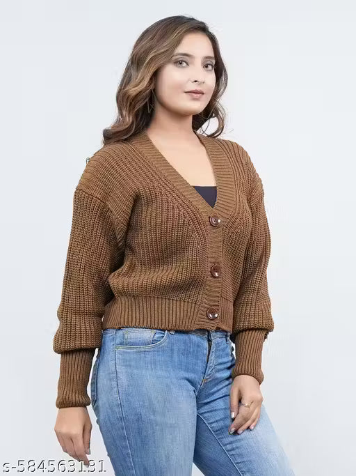 FEVERFEW Stylish Designer Women Sweaters | Wool V-Neck Sweater | Self Design Cardigans | Winter wear | Sweater For Ladies | Self Design