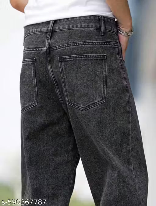 BAGGY MENS WEAR dark GREY WIDELEG DENIM JEANS