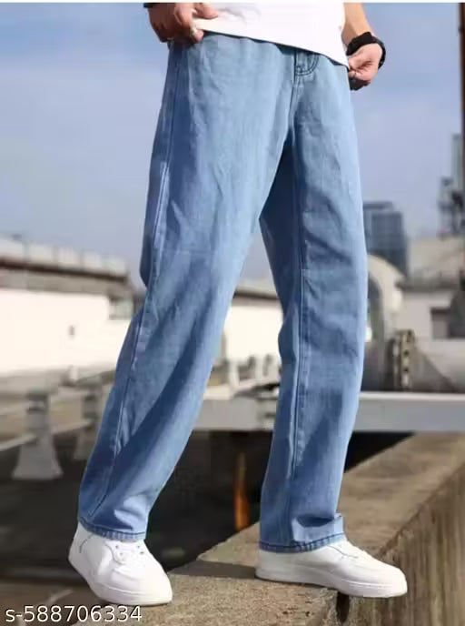 Stylish Light Blue Loose Fit Denim Jeans for Men