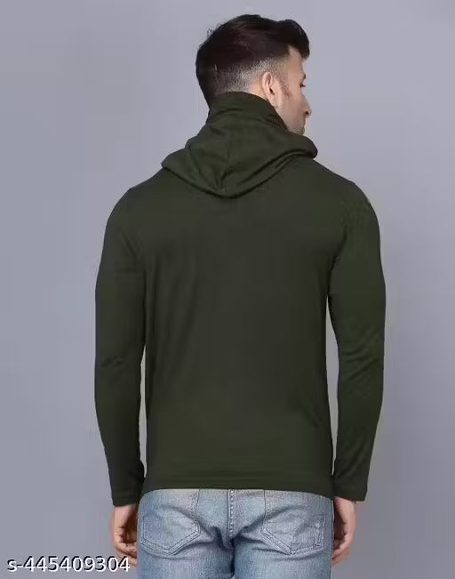 Men's Combo Cotton Blend Hooded Neck Full Sleeves Inbuilt Mask Casual T-Shirts (Pack of 2)
