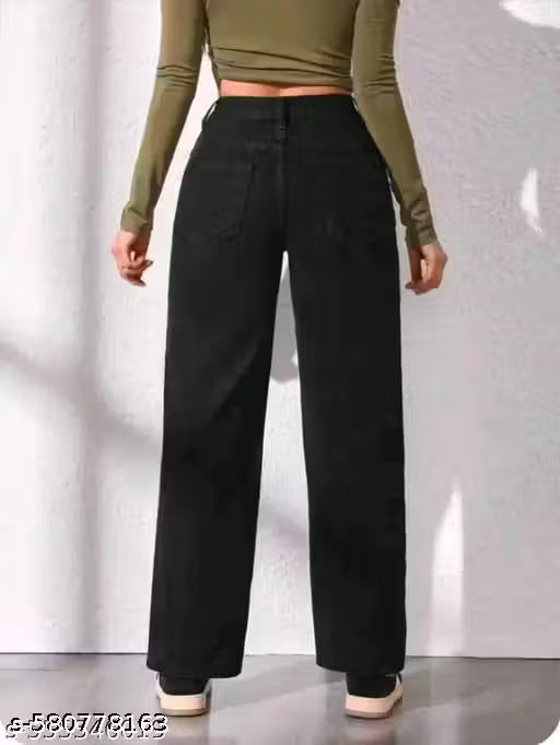 WOMENS STRAIGHT BLACK JEANS, TRENDY GIRLS JEANS WEAR