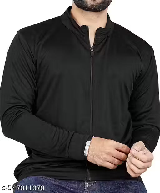 en Solid Lycra Sports Jacket Long Sleeves Full Zip with Pocket Gym, Running & Travel Upper Wear