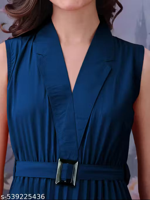 Fit N Flare Sleeveless Pleated Midi Dress with Belt | Elegant Party, Office & Casual Wear Dress