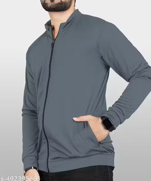 Full Sleeve Polyester Full Zip with Pocket Solid Men's Sports Track Standard Length Jacket