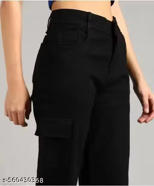 Name : WOMENS STRAIGHT BLACK JEANS, TRENDY GIRLS JEANS WEAR  Fabric