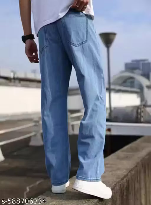 Stylish Light Blue Loose Fit Denim Jeans for Men