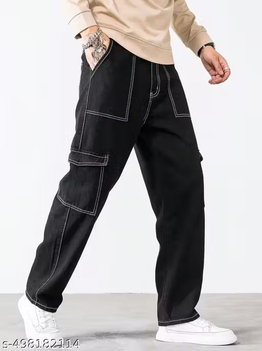 100% COTTON BLACK CARGO PANT JEANS FOR MEN
