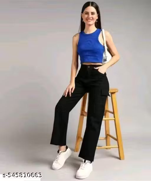 HOOZ BERRY 6-POCKET SILKY PLAIN BLACK JEANS FOR GIRLS AND WOMEN