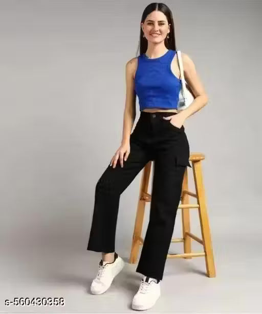 Name : WOMENS STRAIGHT BLACK JEANS, TRENDY GIRLS JEANS WEAR  Fabric