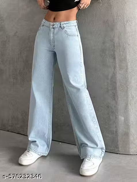 ICE BLUE WIDE LEG JEANS FOR WOMEN'S