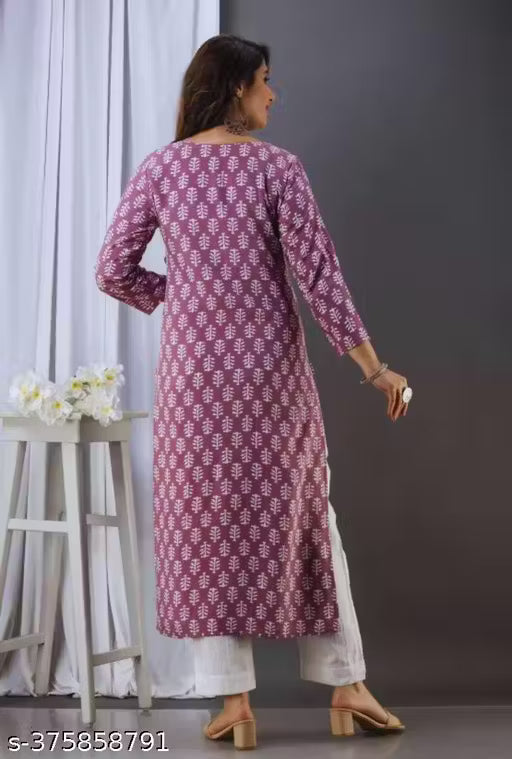 Women Rayon printed Straight Kurta (Purple)