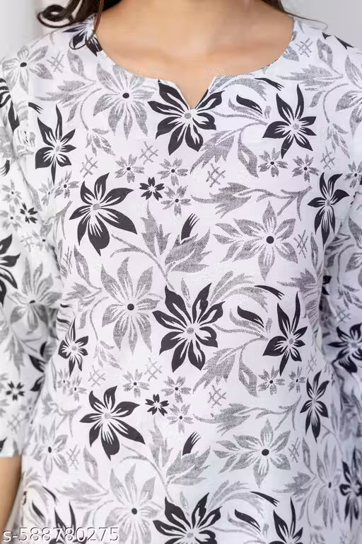 Stylish Floral Print Cotton Short Kurti for Women | Trendy Tunic for College & Office Wear