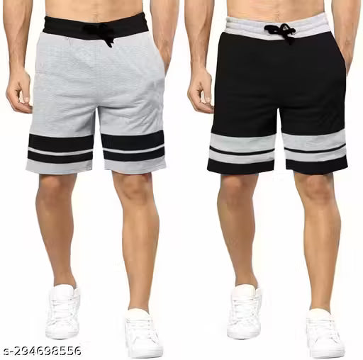 Trendolo Fancy Grey & Black cotton shorts for men combo with Zip Pocket | Perfect Fit | Stylish | Soft Cotton Nicker
