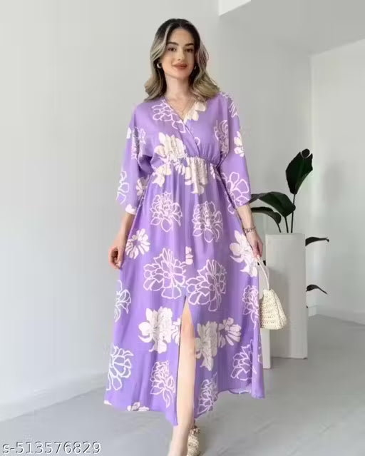 Front Slit Midi Dresses V-neck Designs For Women Party Wear