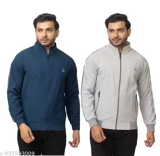 TWEUNBOY Casual Winter Wear Zippered Combo Jackets For Men || Men's Solid Wind Cheater Jacket With Zipper || Ribbed Waist And Ribbed Wrist Cuffs For Perfect Fit || Casual And Sports Jacket ( Pack of 2 )
