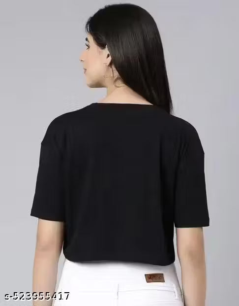 WOMEN AND GIRLS FASHIONABLE LATEST BLACK PRINTED CALIFORNIA CROP TOP