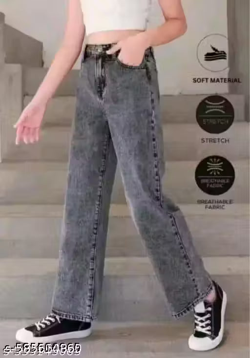 STRAIGHT FIT FADED LOOK GREY JEANS FOR GIRLS AND WOMEN