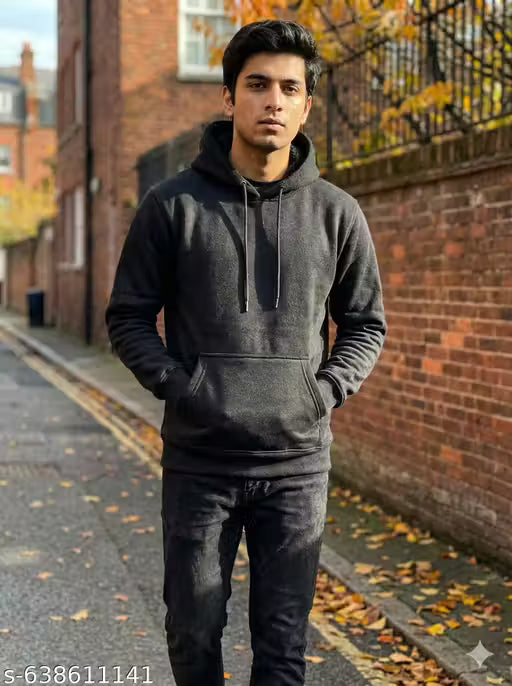WINTER MENS PREMIUM PLAIN BLACK HOODIE