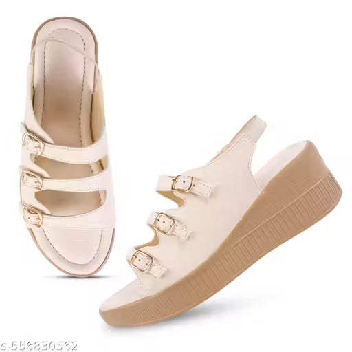 STEPZA Girls Stylish Black Heels Sandal Fancy Partywear High- Heel Sandals with Glitter Look Daily Wear Comfortable Wedge for Indian Women