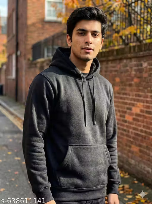 WINTER MENS PREMIUM PLAIN BLACK HOODIE