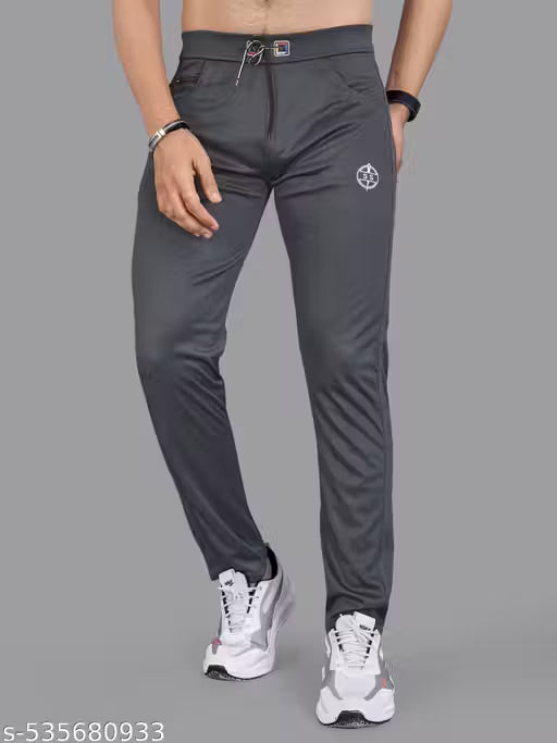 2 Way Lycra Polyester Boys Zipper Pocket Strachable Comfortable Track Pants (Gray)