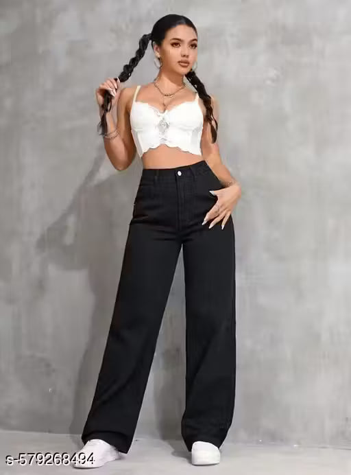 Women Straight Fit High Rise Black Jeans