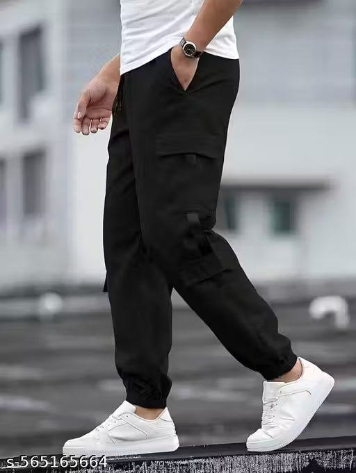 Men Cargo Jogger Pants || Regular Fit Joggers for Men || Black Track Pants || Trendy Utility Cargo Pants || Daily Wear Jogger (Pants)