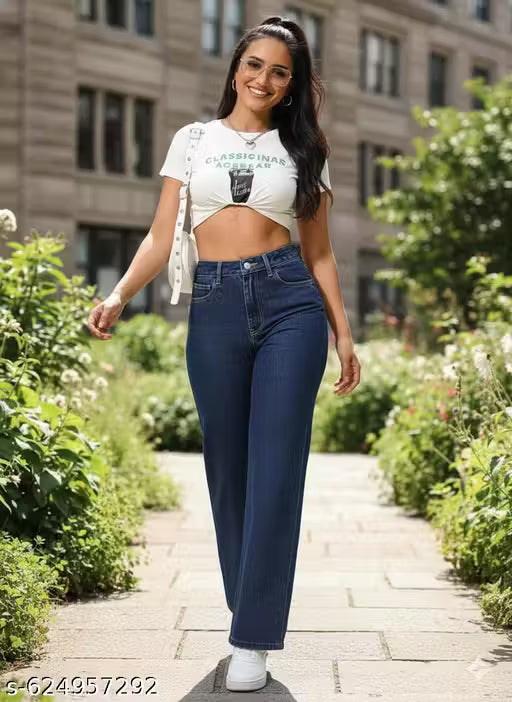 H&H DARK BLUE WIDE LEG DENIM JEANS WOMENS