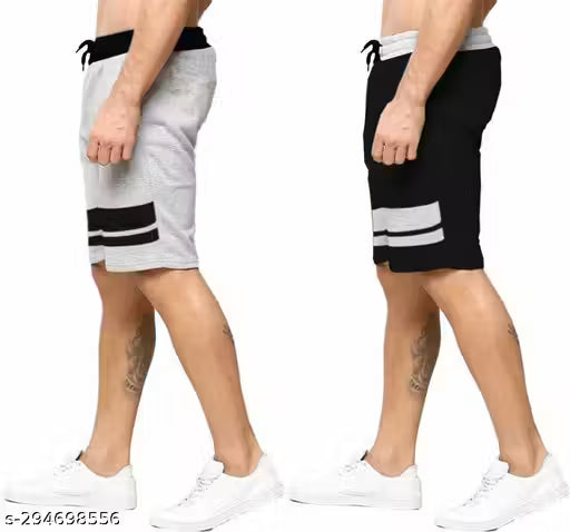 Trendolo Fancy Grey & Black cotton shorts for men combo with Zip Pocket | Perfect Fit | Stylish | Soft Cotton Nicker