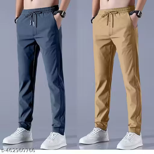 Grey and Khaki Color Best Gents joggers Male Track Pants with narrow skinny fit for Gym Hiking Affordable Under 450 Big Guys Sizes Cross Pockets Relaxed Fit regular for All Seasons Available in Large Sizes for Daily Use. Combo of 2