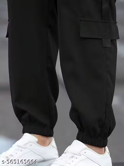 Men Cargo Jogger Pants || Regular Fit Joggers for Men || Black Track Pants || Trendy Utility Cargo Pants || Daily Wear Jogger (Pants)