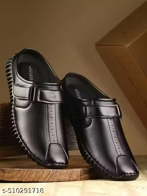 Half Sandals, Black Slip-On Open Shoe Casuals For Men