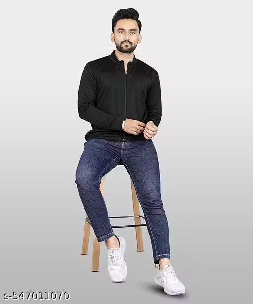 en Solid Lycra Sports Jacket Long Sleeves Full Zip with Pocket Gym, Running & Travel Upper Wear