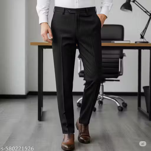 Q AND K Regular Fit Formal Trousers - Black