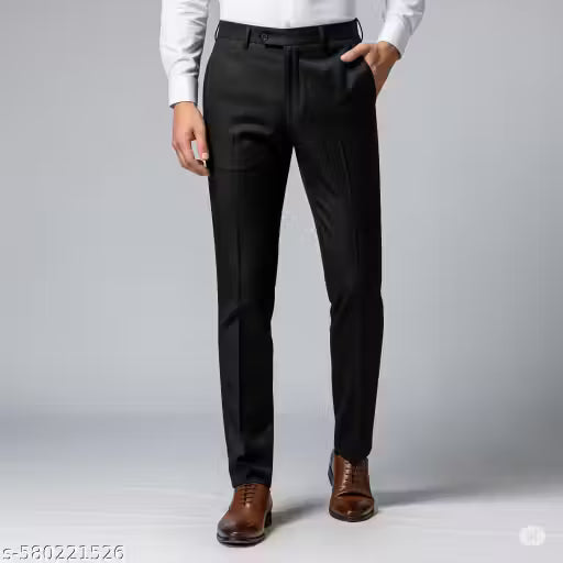 Q AND K Regular Fit Formal Trousers - Black
