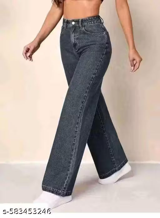 WIDE LEG GREY DENIM JEANS FOR GIRLS AND WOMEN