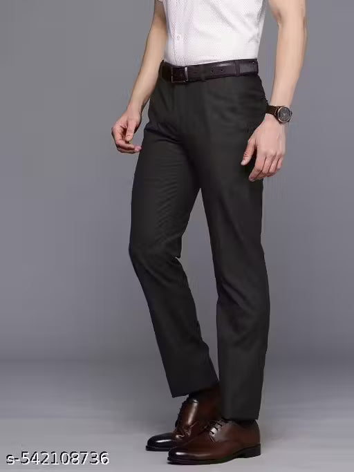 Q AND K Classic Fit Formal Trousers - Solid Black