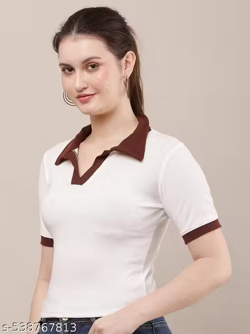 SHIVA WHITE WITH BROWN RIB COLOR TOP
