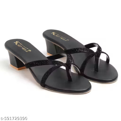 Women's Fashion Black Heels Sandals|Foux Leather Comfortable and Stylish Heel|for Wedding Occasion For Women & Girls