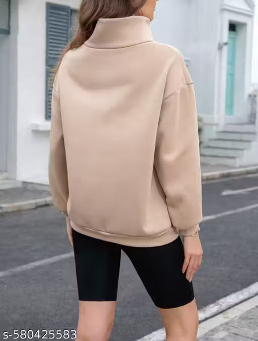 Beige Half-Zip Pullover Sweatshirt